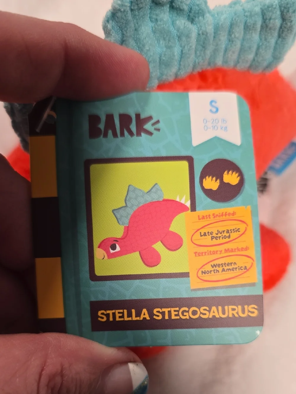 Bark‎ Stella Stegosaurus Plush Dog Toy - Orange, Yellow & Teal Small 0-20 Pounds